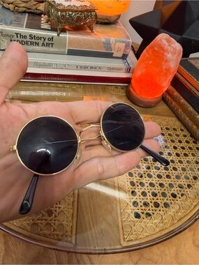Small Fit Round Sunglasses Gold Black Kids Youth Retro Hippie Costume